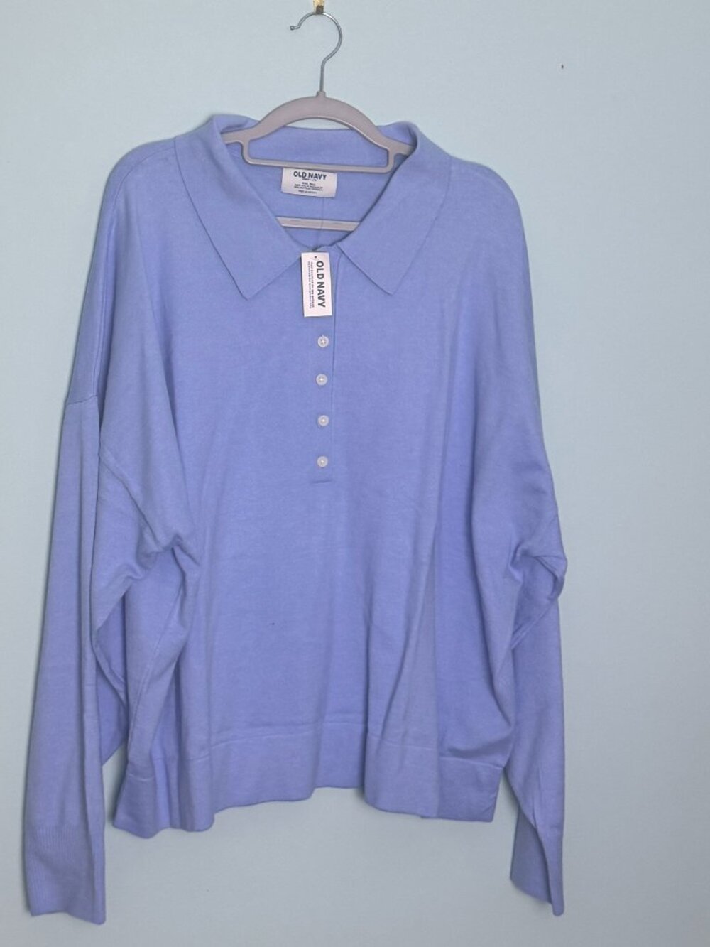 NWT!  Old Navy XXL Tall Blue Flax Flower Long Sleeve Henley Collared Sweater
